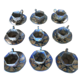 9 octagonal cups and octagonal cups in glazed stoneware G Metenier