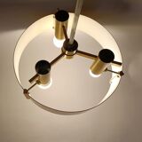 Italian 3-light suspension UFO brushed aluminium and golden brass 1970