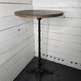 High table with cast iron legs and solid oak top