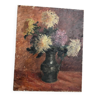 Still life painting, flowers, vase signed - Original antique