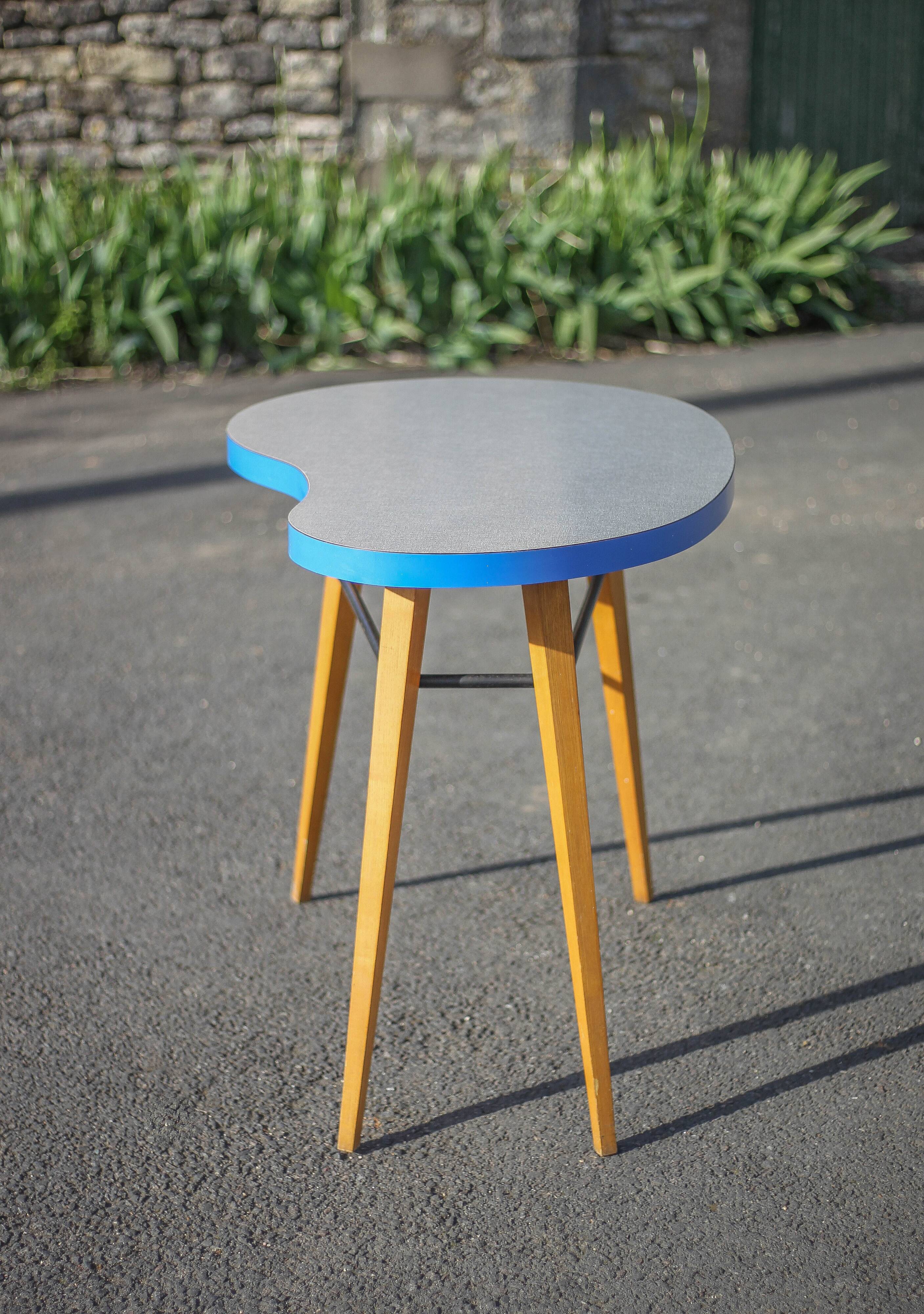 Formica bean table and compass feet, office table, side table, vintage table, 60's