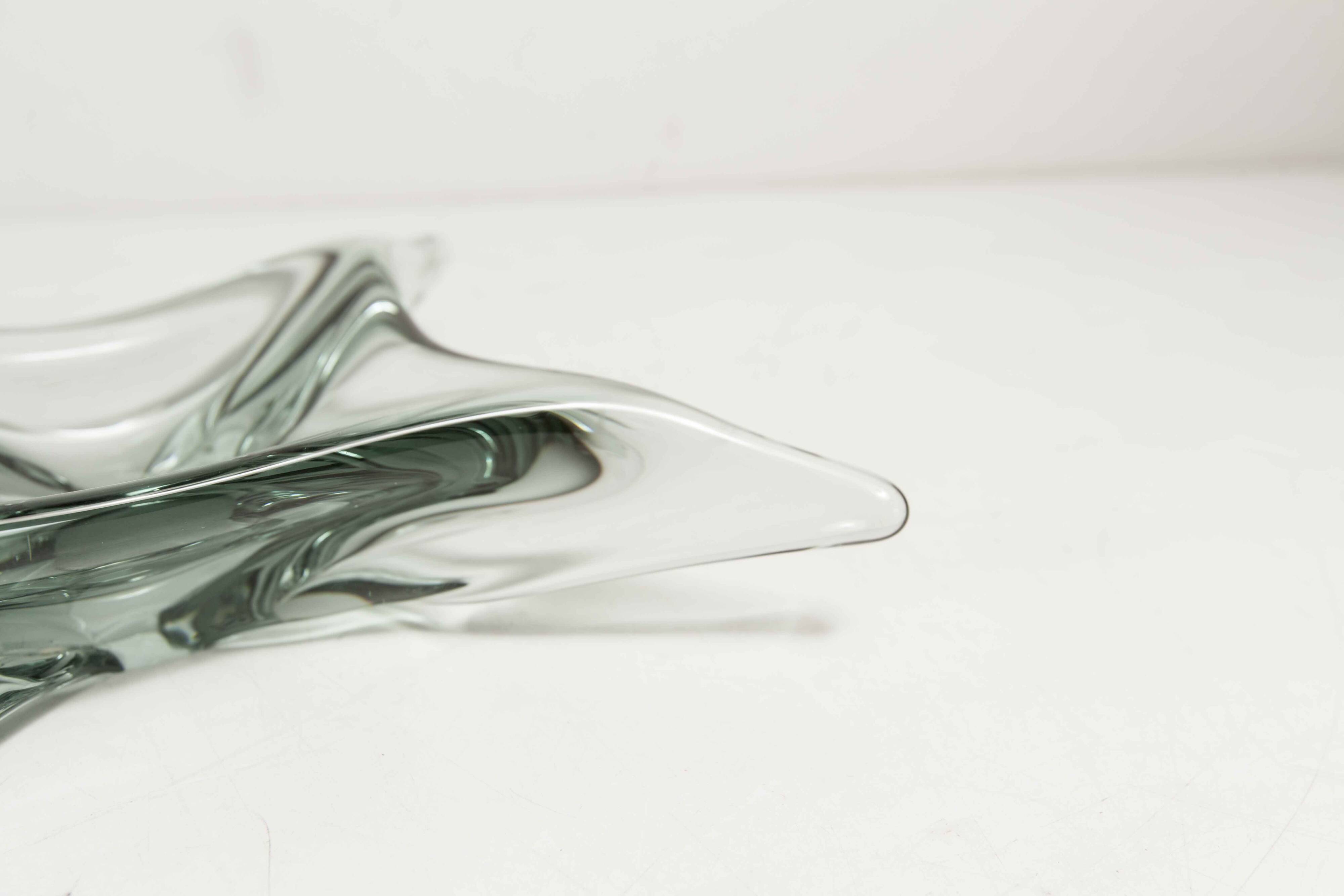 Transparent and green Murano glass ashtray