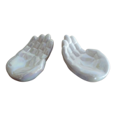 Pair of empty iridescent hand pockets in vintage ceramic 1960