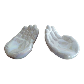Pair of empty iridescent hand pockets in vintage ceramic 1960