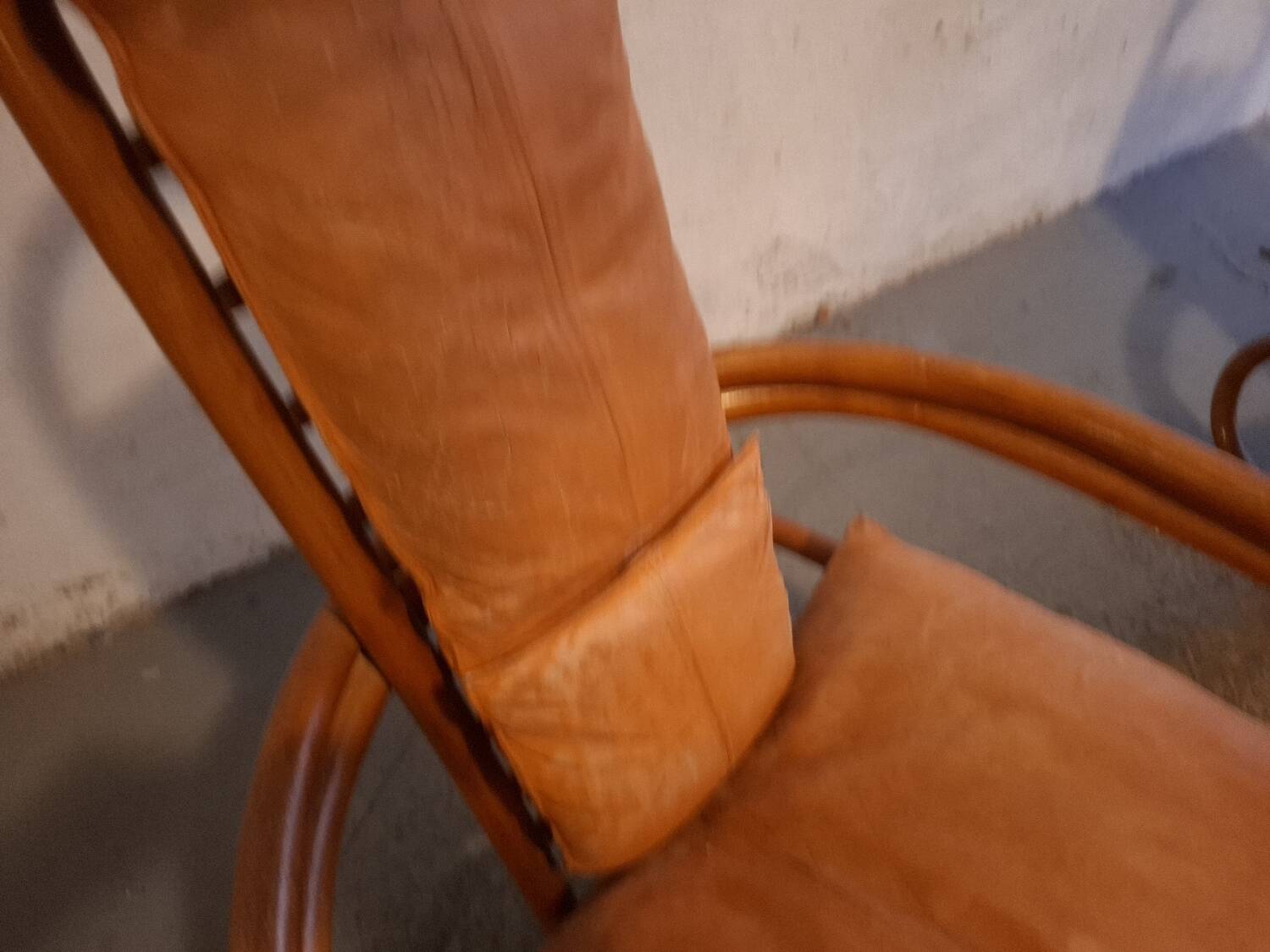 Set de fauteuils en bambou et cuir années 60'S