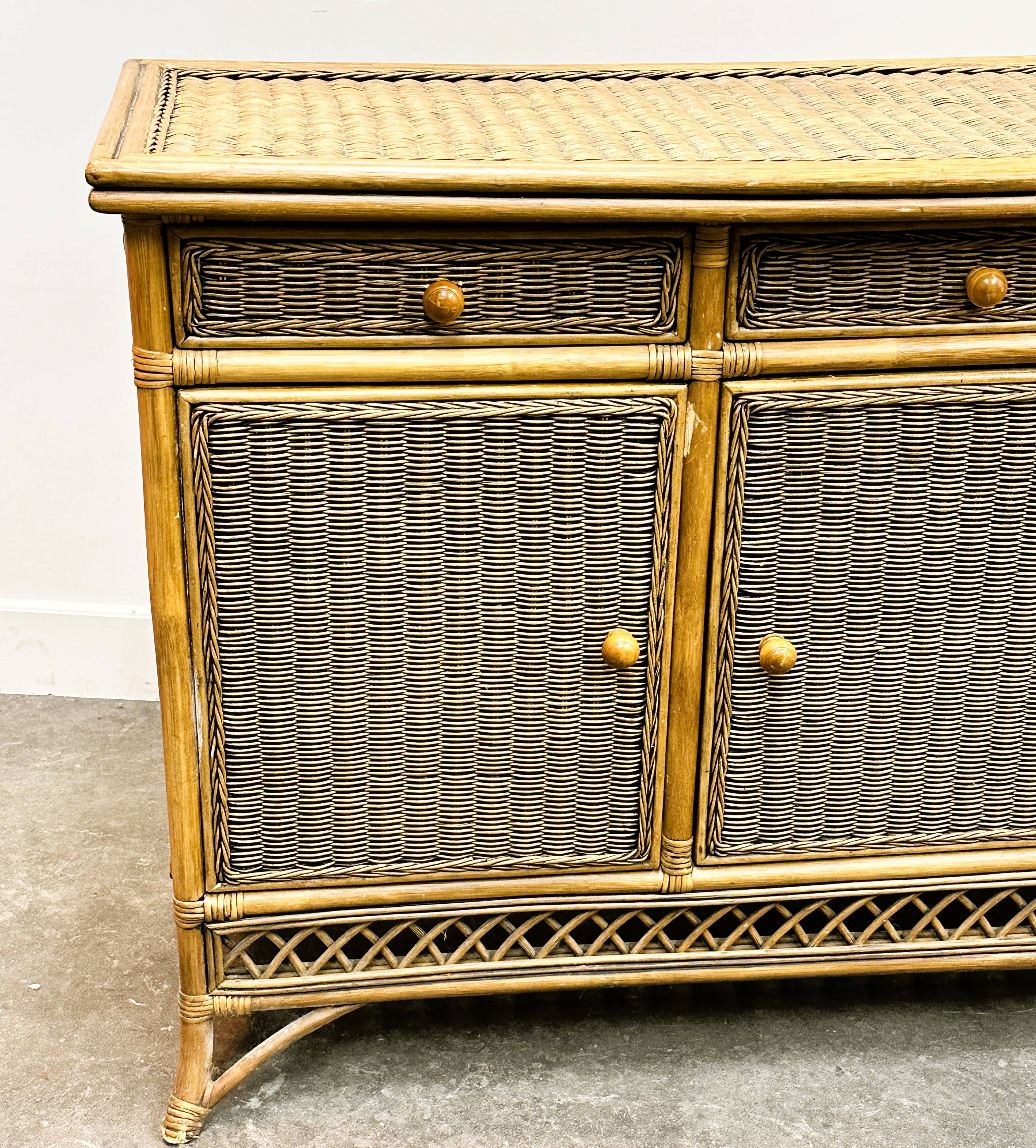 Italian Vintage Rattan And Bamboo Commode - Sideboard, Italy. 1970s.