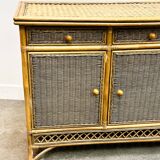 Italian Vintage Rattan And Bamboo Commode - Sideboard, Italy. 1970s.