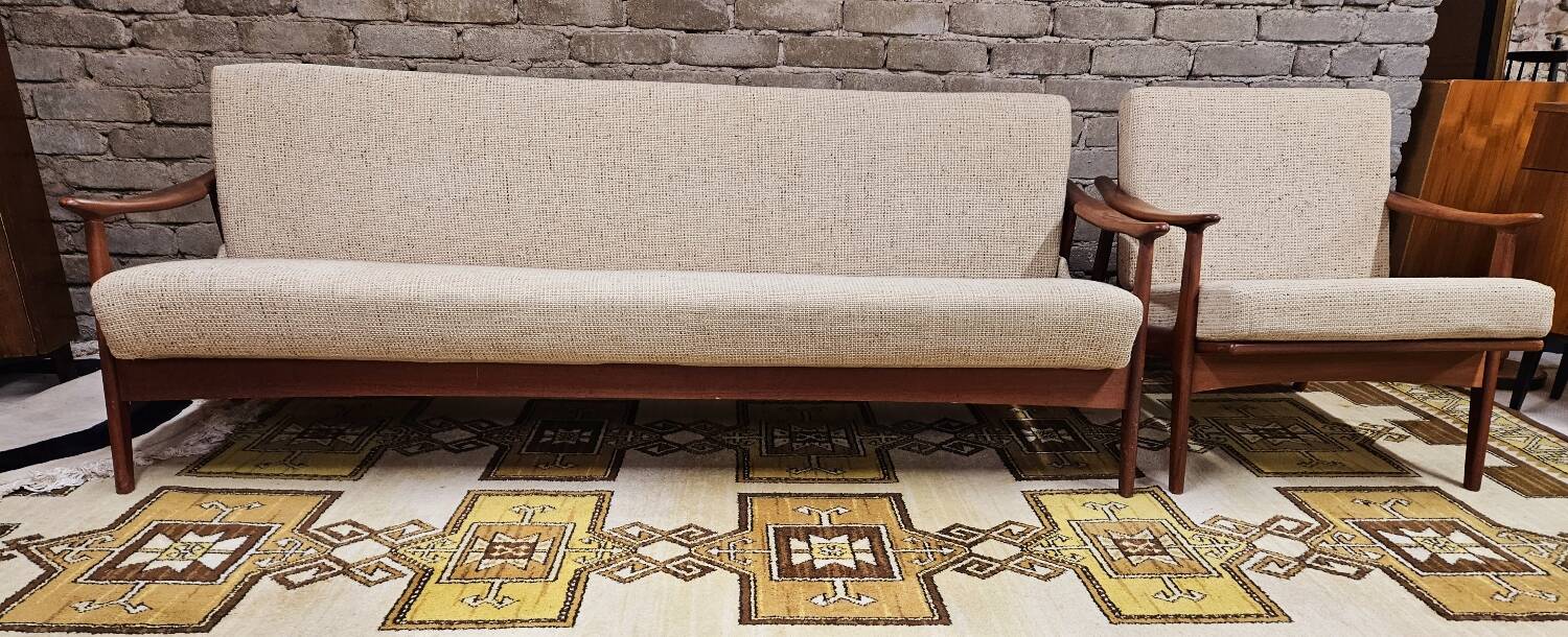 Danish teak Scandinavian sofa armchair set 1960