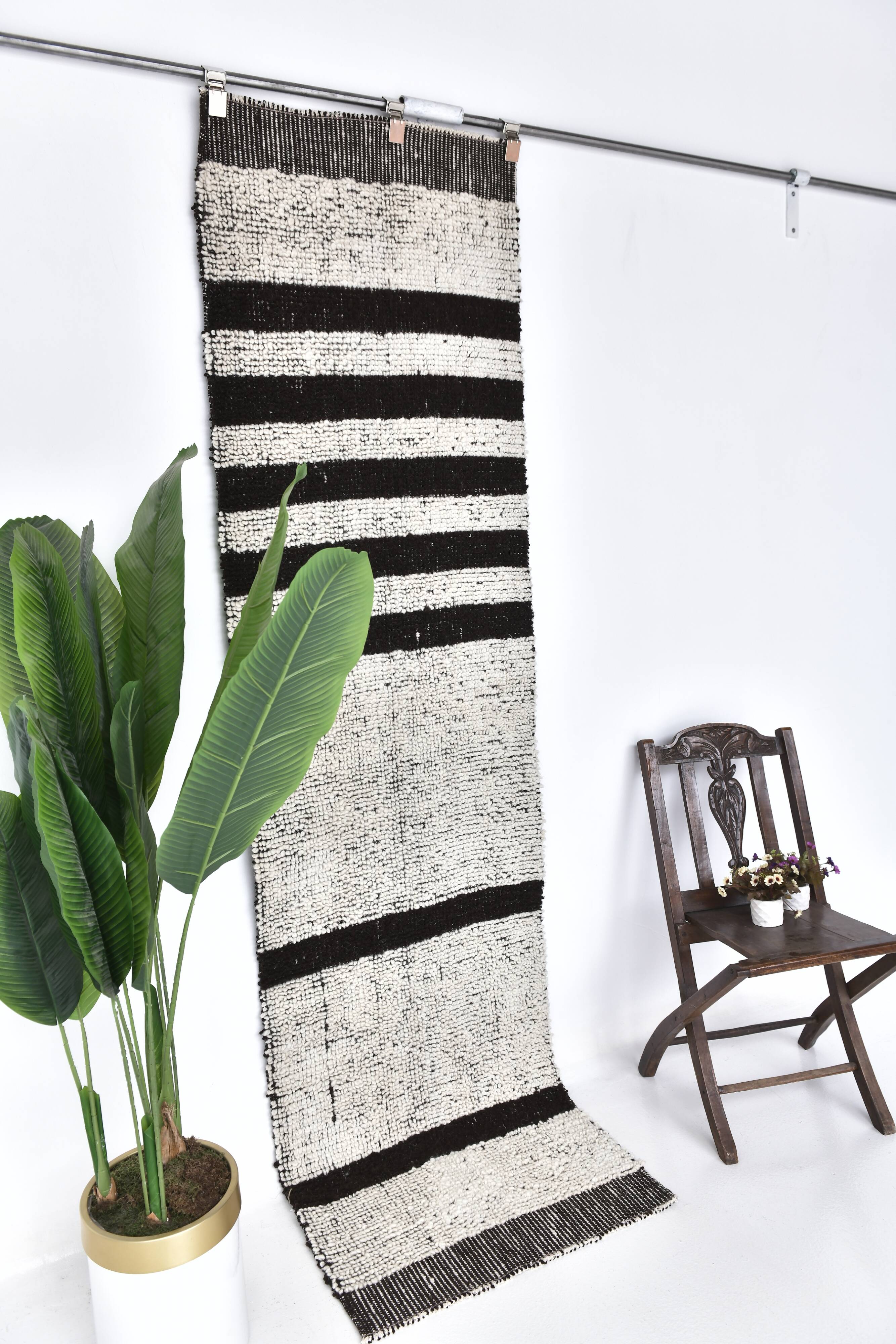 2x8 White Brown Striped Turkish Vintage Runner Rug 68x255Cm SK 242879