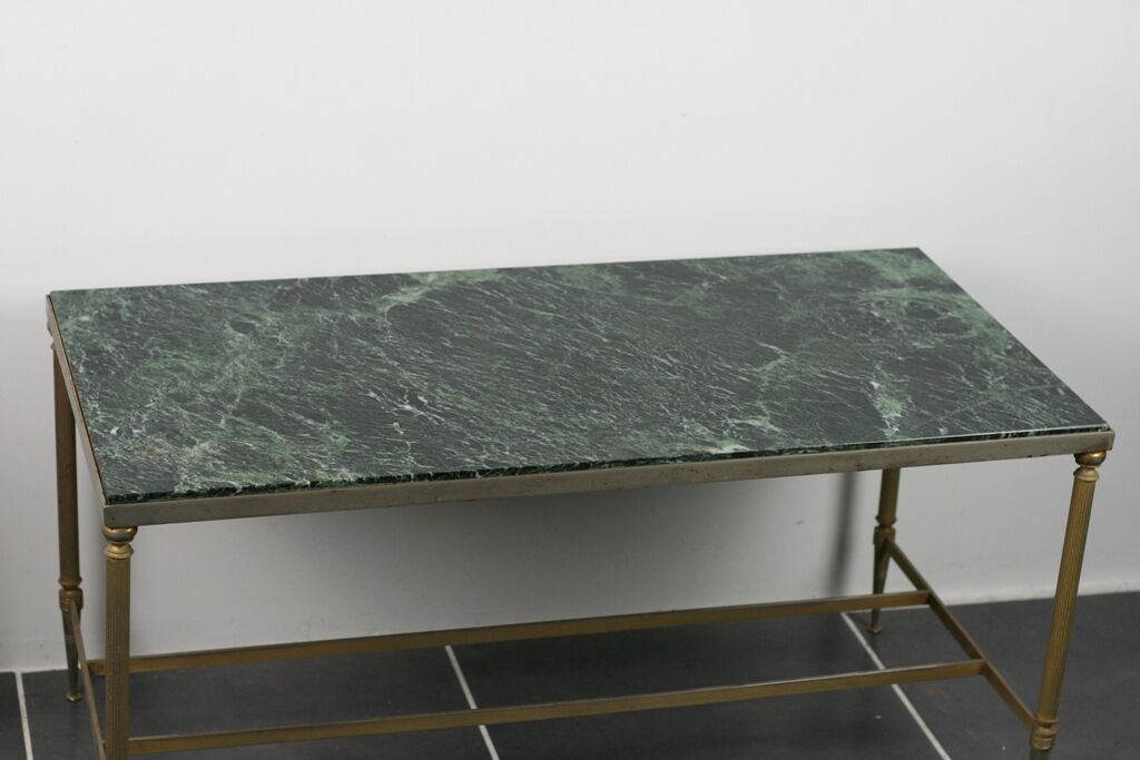 Green marble coffee table and vintage brass gold metal 60