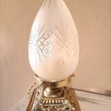 Lampe verre ciselé socle laiton - bronze