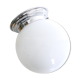 Plafonnier opaline boule sur socle inox