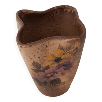 Vase en céramique motif floral signé vallauris