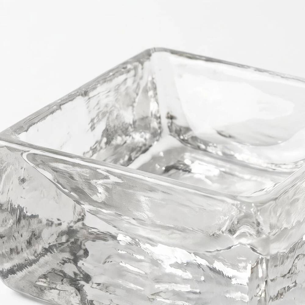 Vintage square ashtray in clear solid glass, 1970s design.