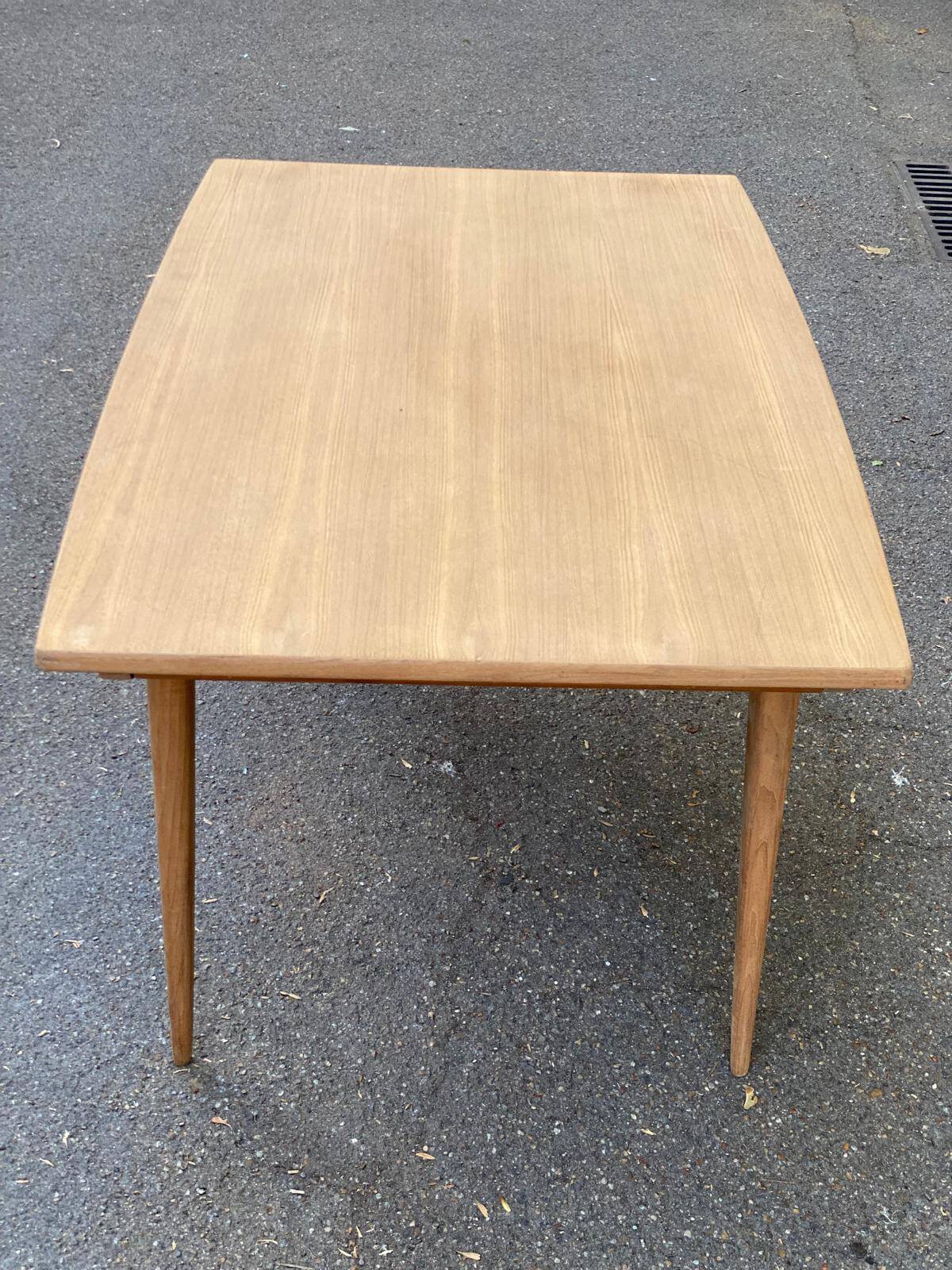 Table à manger design scandinave extensible décapée en teck brut 1960