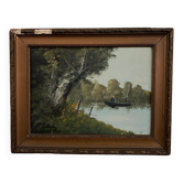 Huile sur toile Pierre Louis Léger Vauthier paysage barque