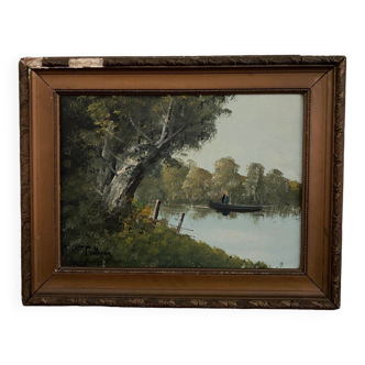 Oil on canvas Pierre Louis Léger Vauthier boat landscape