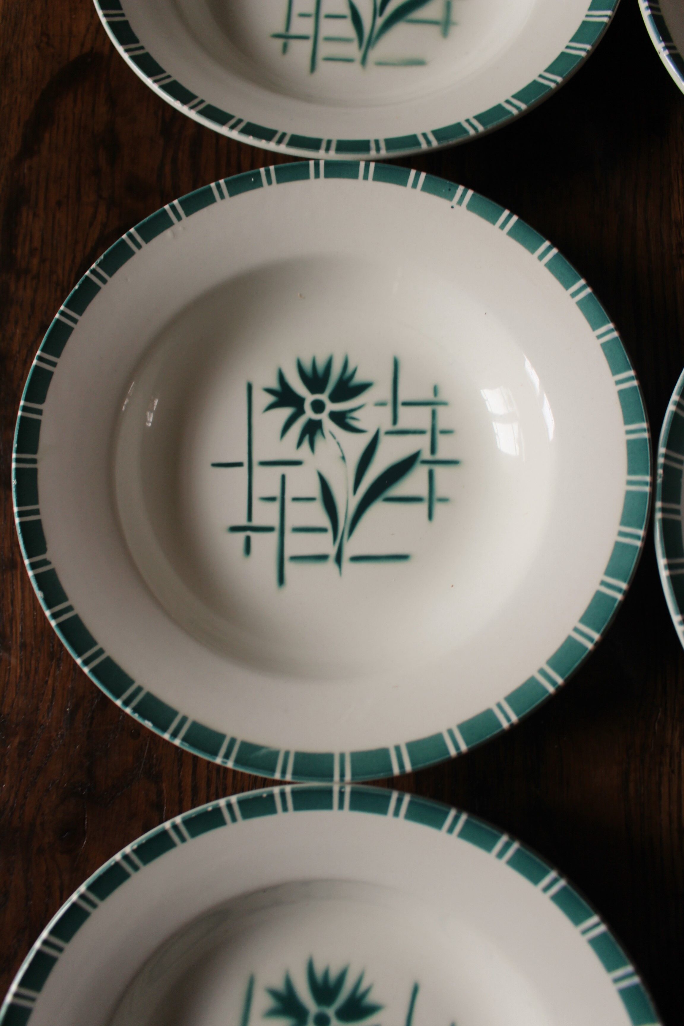 Lot 6 green hollow plates Sylvia Digoin Sarreguemines