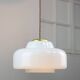 Lampe à Suspension Mid-Century en Laiton et Opaline, Italie, 1950s