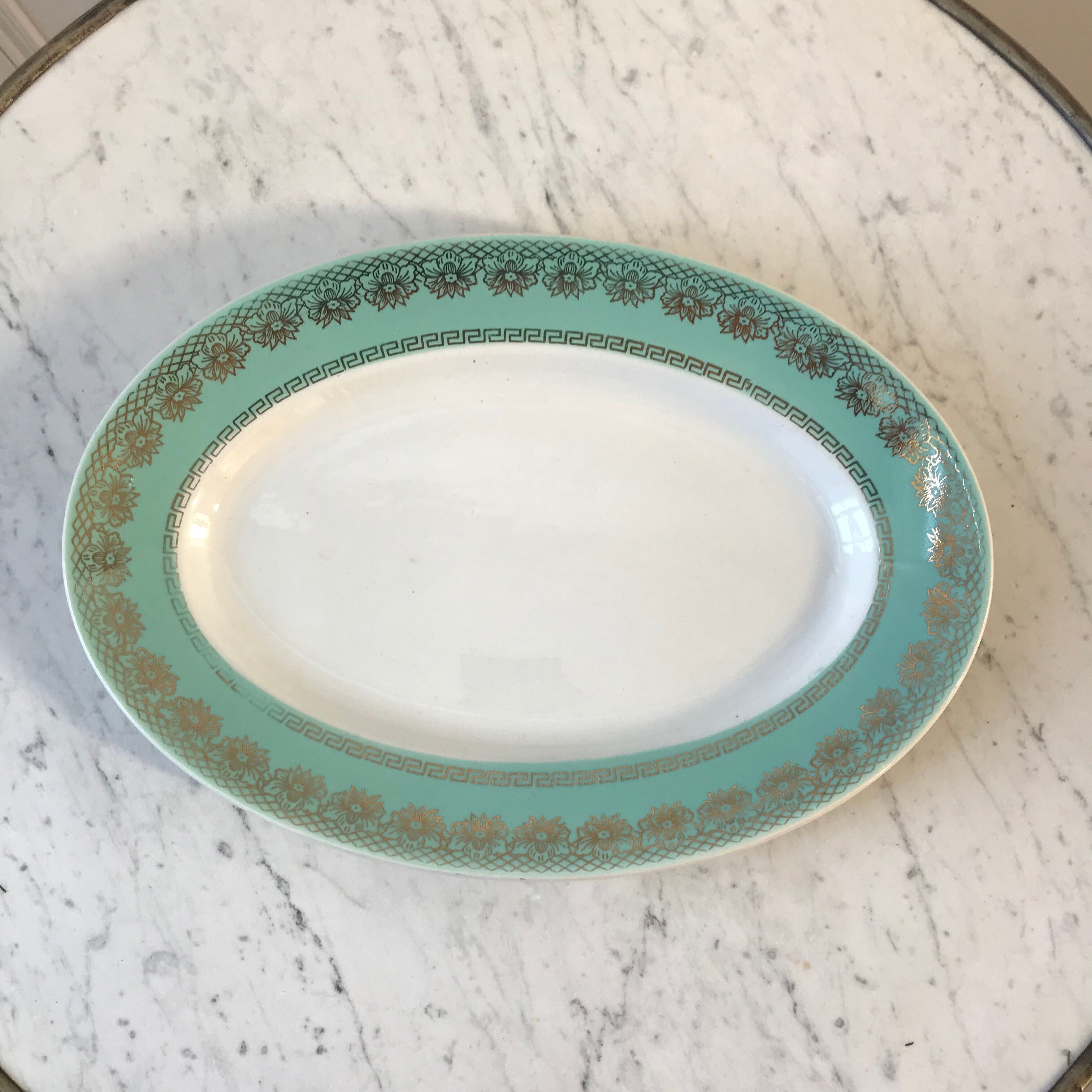 Oval dish turquoise and ancient golden