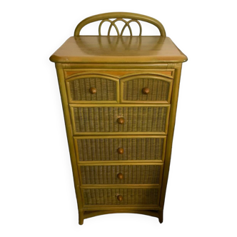 Chiffonier furniture with drawers rattan green wood