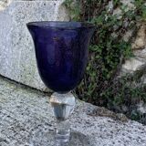 Set of 5 wine glasses in blown and bubbled glass, duo line, biot glassware style, unsigned,
