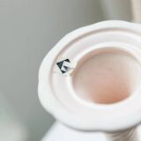 Cream ceramic mid-century set: two candle holders and a vase with white glaze, 1970s design