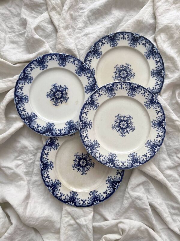 4 assiettes à dessert en terre de fer « Rouen » JVB Jules Vieillard Bordeaux