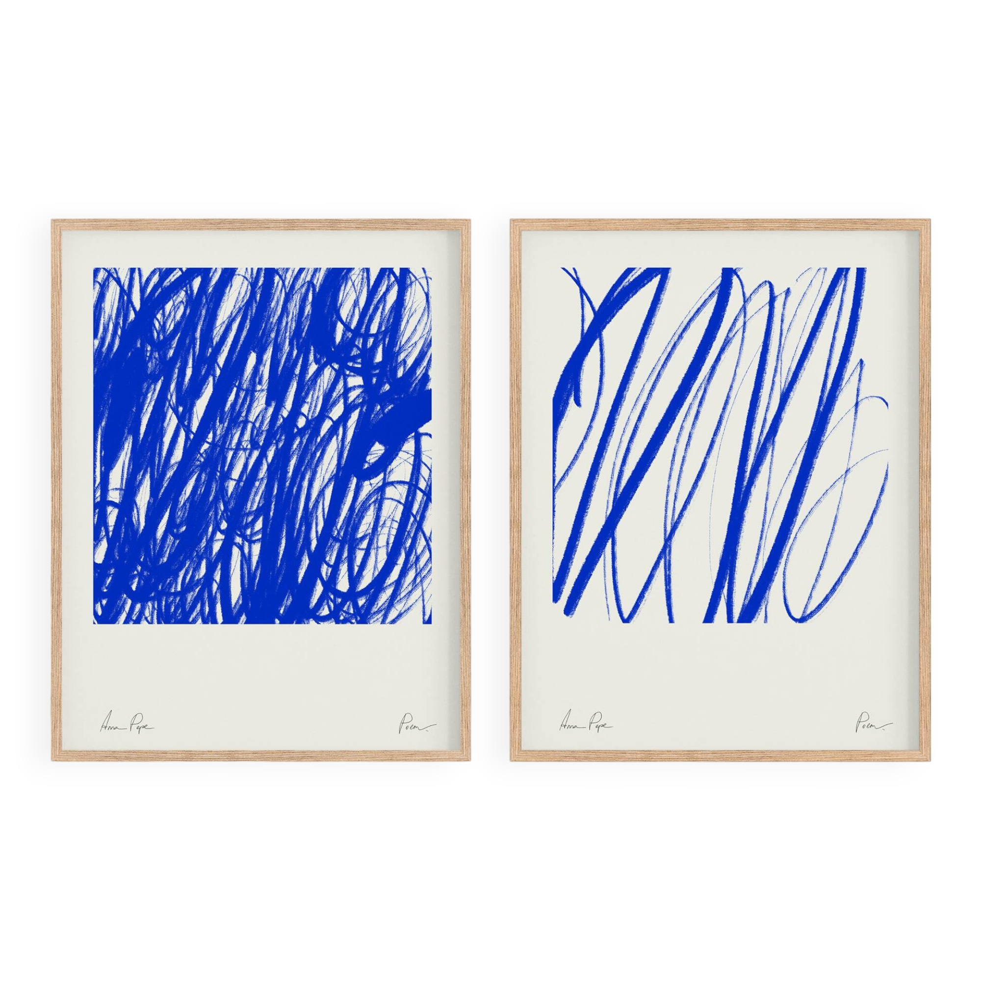 Pair of blue line prints, abstract wall art set of two, 50x70cm