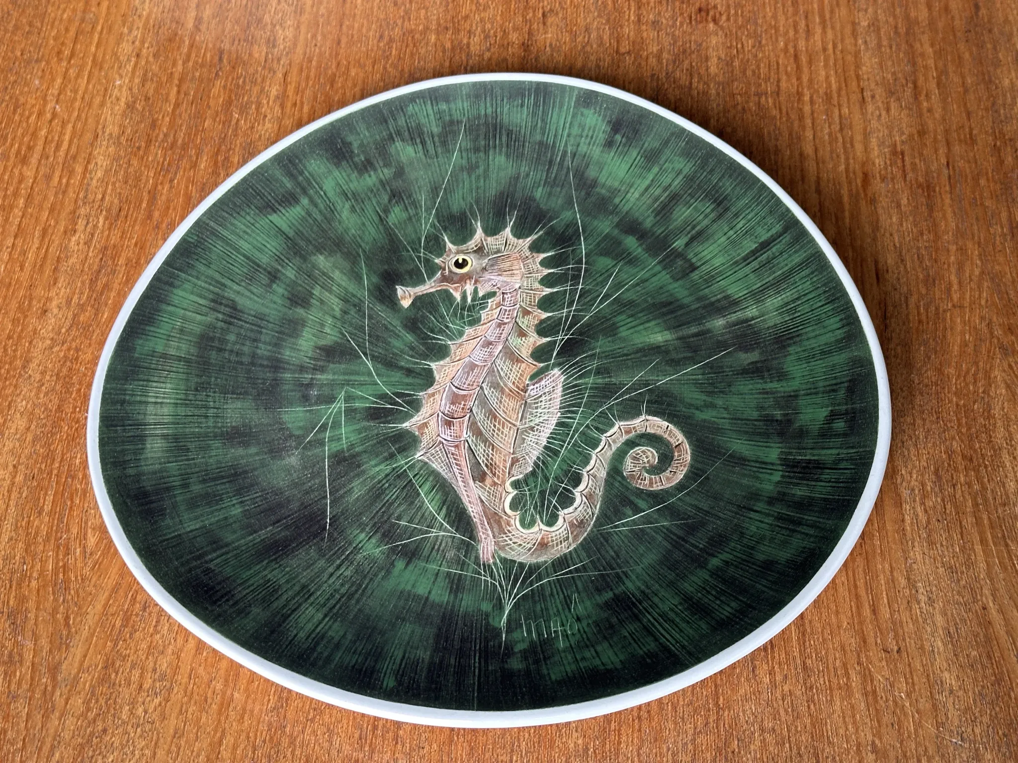Fish service in glazed earthenware painted by hand signed Le Mao - 1960