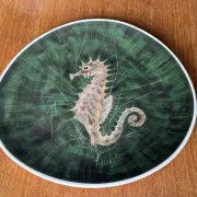 Fish service in glazed earthenware painted by hand signed Le Mao - 1960