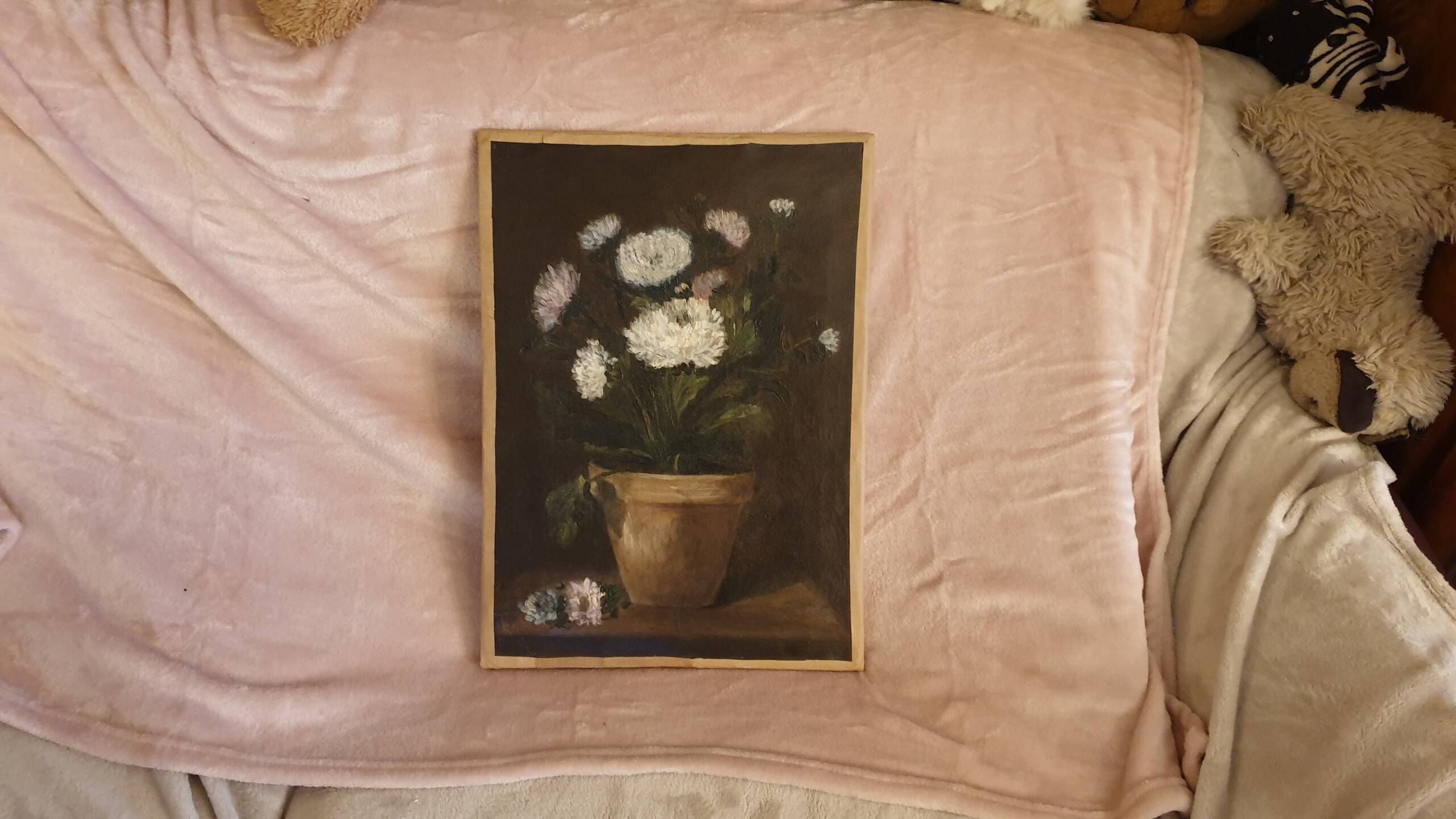 Oil on still life canvas with peonies