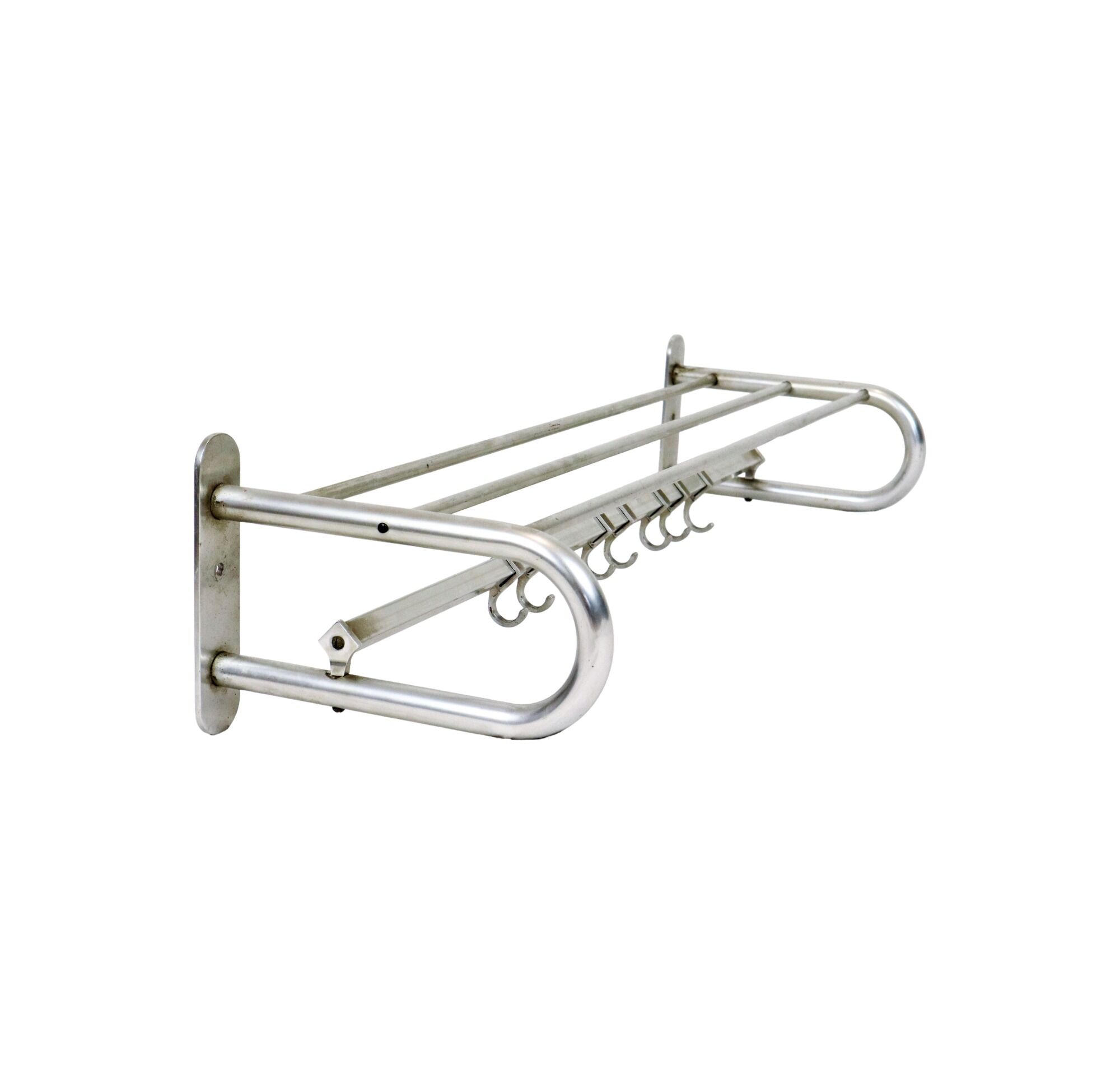 Modernist coat rack hat rack aluminum 7 hooks art deco style