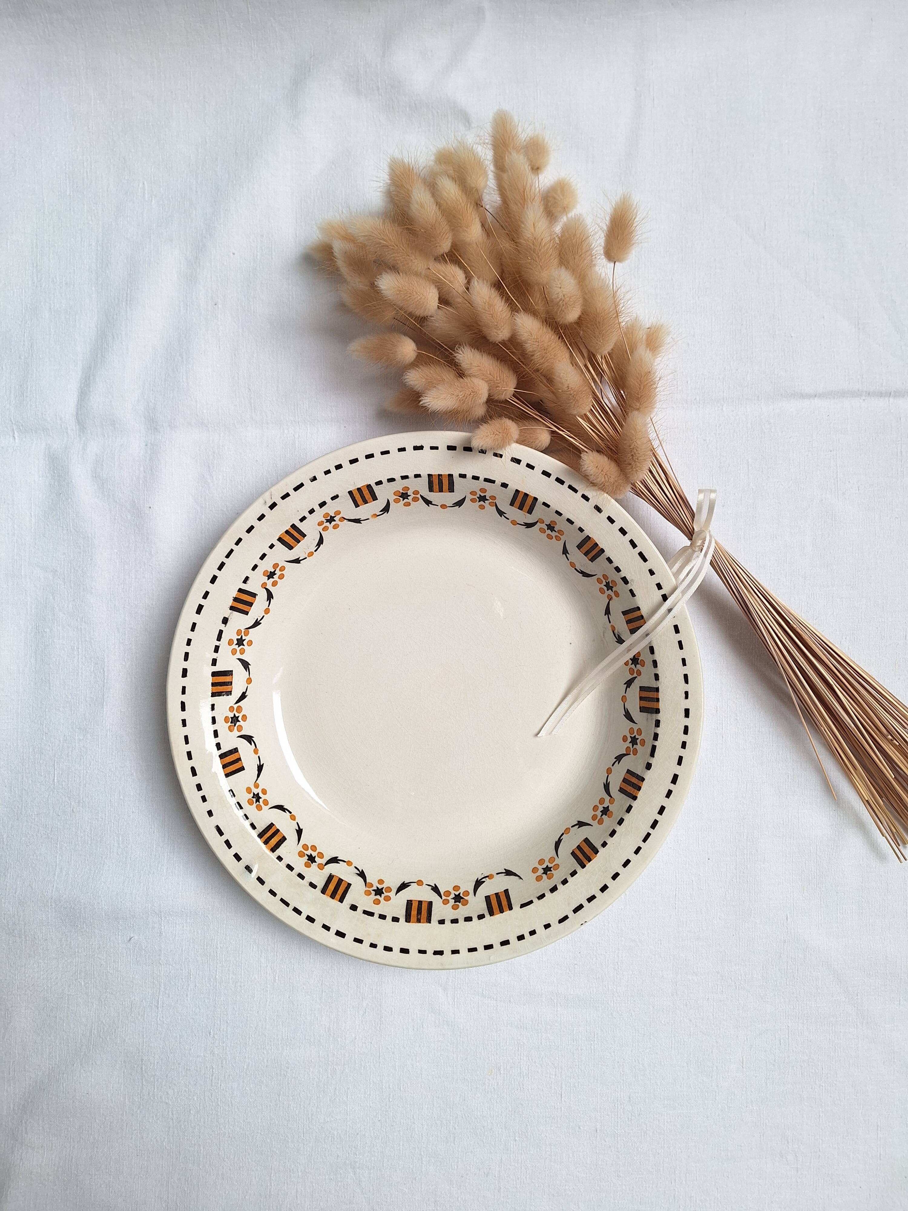Plat creux Gien orange et noir modèle 456