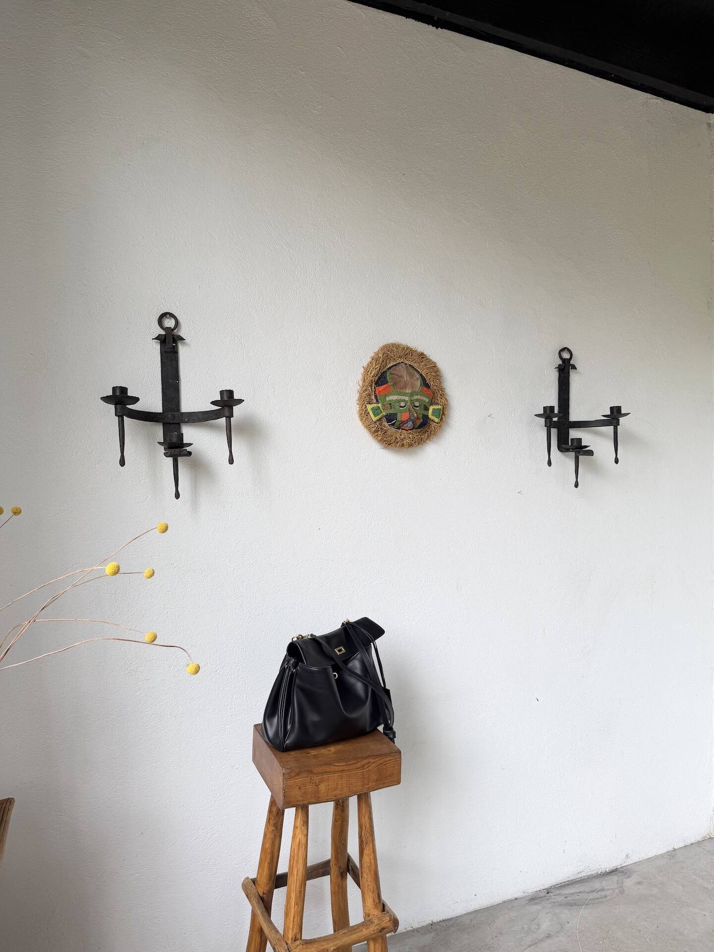 Wrought iron candle holders 1900 brutalist sconces