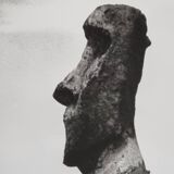 Vintage framed silver print, Moai of Easter Island, ethnological mission from 1970
