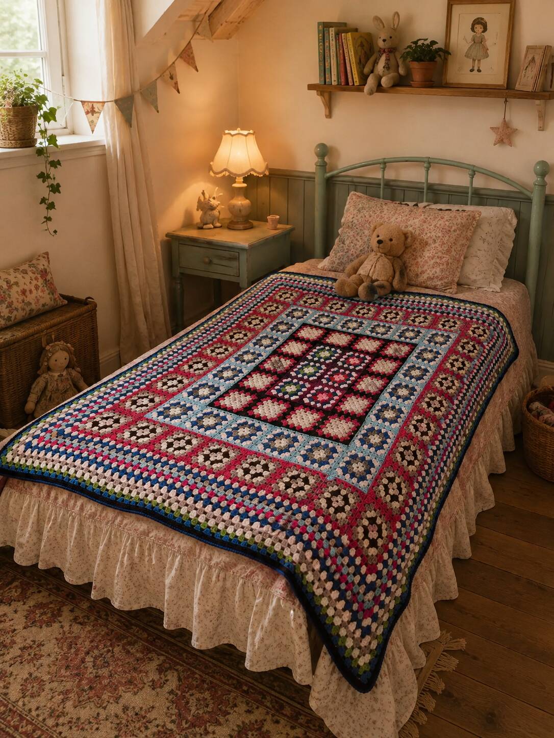 vintage crochet bedspread made of granny squares