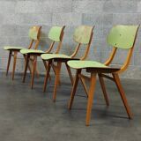 Set of 4 Tatra Nabytok green wood chairs 1960