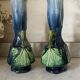 Pair of vases in slipware with Art Nouveau floral decoration.