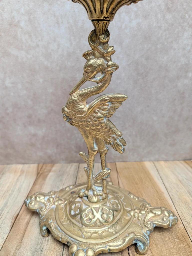 Antique brass candlestick heron – Orientalist Art Nouveau style