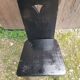 Old Alsatian mountain chair black wood back openwork shape vintage #a662