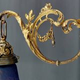 Pair of Rococo / Louis XV wall lights in gilded bronze, walnut bases and glass tulips, France, Circ