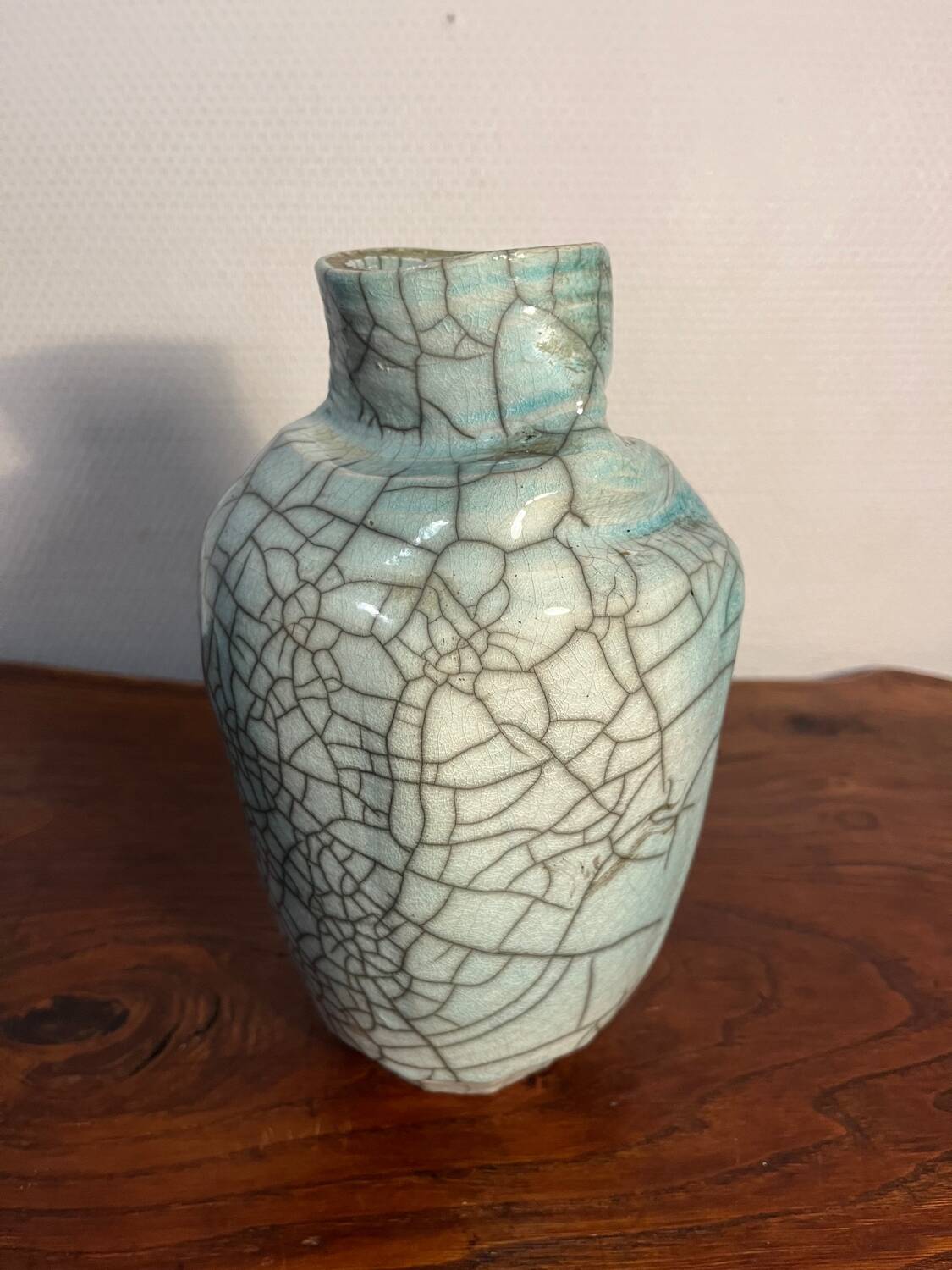 Freeform cracked celadon porcelain vase