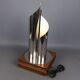 Goffredo Reggiani table lamp, modernist design, chrome metal, wood, 1970.