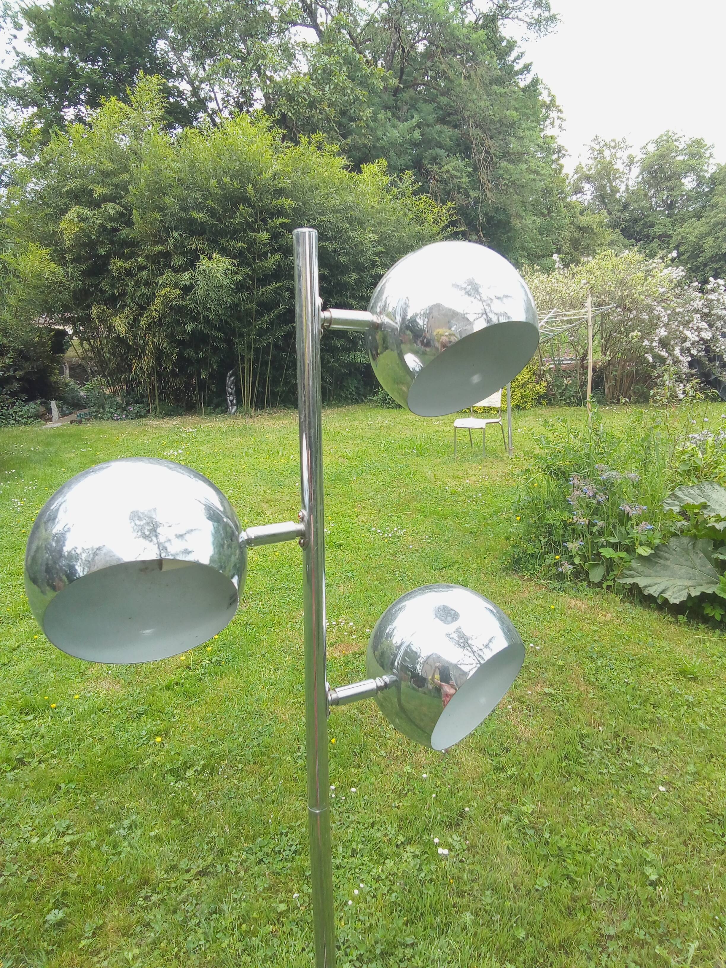 Floor lamp 3 balls vintage lighting 1970 stainless steel