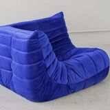 Togo corner chair in blue velvet by Michel Ducaroy for Ligne Roset