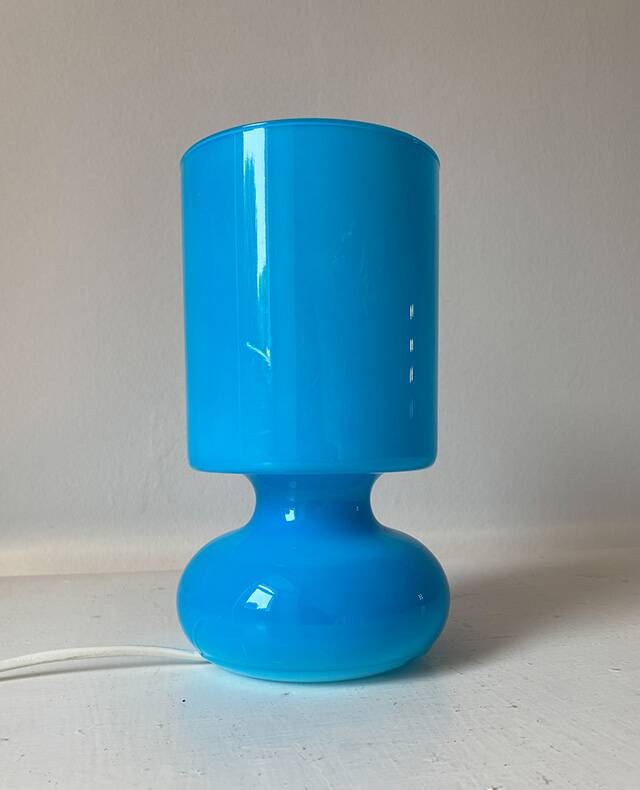 Pair of IKEA Lykta lamps in turquoise opaline