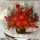 Old oil on canvas painting bouquet of red flowers signed