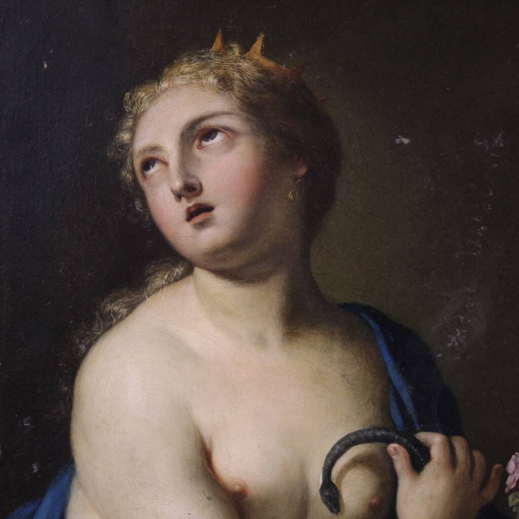 Peinture italienne du XVIIIe siècle sur cuivre, La Mort de Cléopâtre.