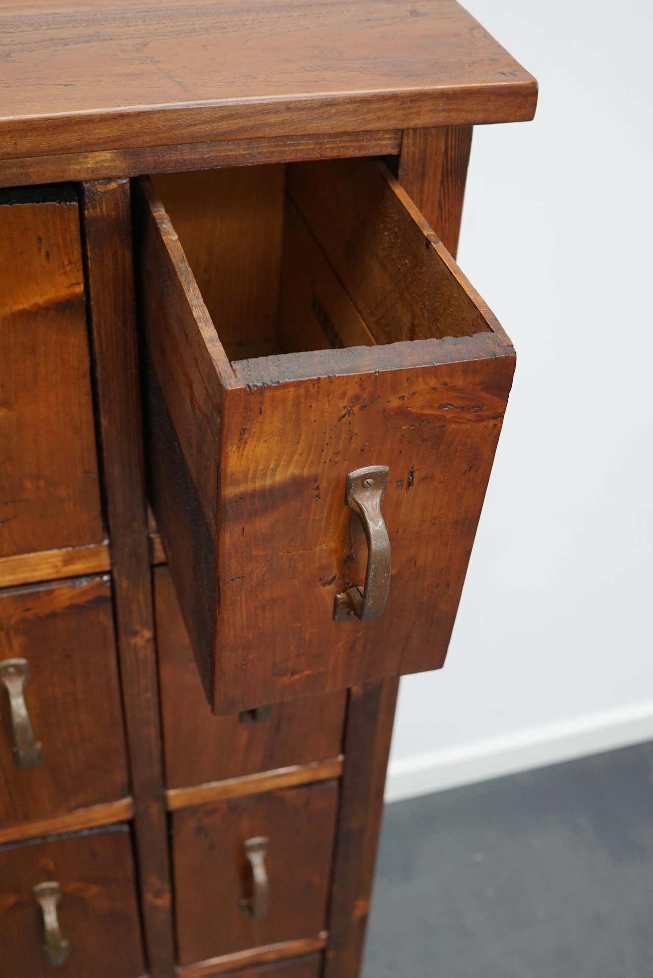 Apothecary or industrial workshop cabinet in pine Netherlands 1930